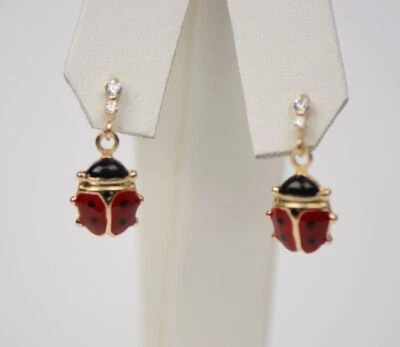 Pendiente colgante Ladybug de oro amarillo macizo de 14K con esmalte Foto 1 de 3