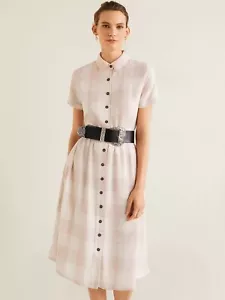 Mango MNG EUR XS US 2 Checkered Button Down Shirt Dress With Pockets Pink White - Picture 1 of 7