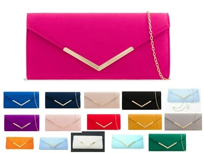 A2ZUKFASHION Women's Plain Suede Clutch Bag Wedding Party Prom Evening Shoulder Chain Handbag