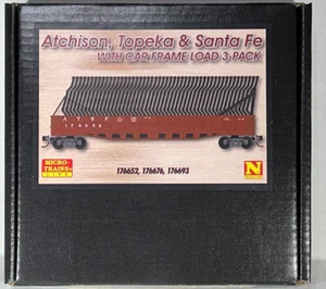 MICRO-TRAINS N SCALE 3-PK 50' GONDOLA WITH CAR FRAME LOADS AT&SF 99302242 - Picture 1 of 3