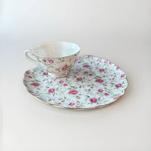 Lefton China Rose Chintz set da tè pranzo tazze piattini crema dipinto a mano - Foto 1 di 16