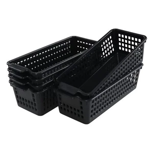 Plastic Slim Storag Basket 6 Packs Small Organizer Basket Bins Black - Picture 1 of 7