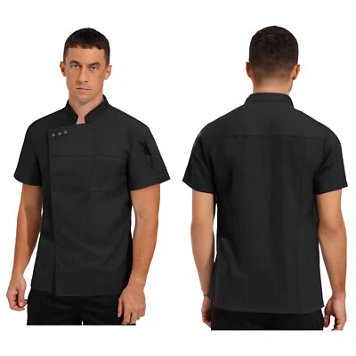 Unisex Men Women Tops Uniform Coat Short Sleeve Jacket Casual Chef Canteen Work - Image 1 of 4