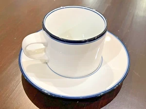 DANSK FLORA JUNIPER Flat Coffee Cup & Saucer JAPAN Blue & White A1B3 - Picture 1 of 6