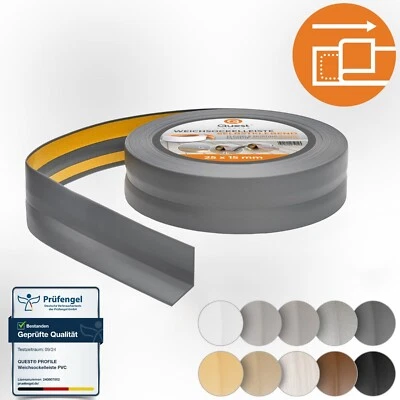 QUEST Battiscopa Morbido Adesivo 25 mm x 15 mm Striscia di Chiusura PVC Flessibile