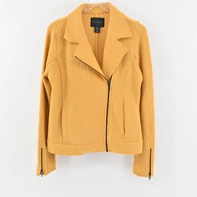 Chaqueta TAHARI Mujer Talla S Amarilla Mezcla Lana Boucle Asimétrica Moto Cremallera Foto 1 de 4