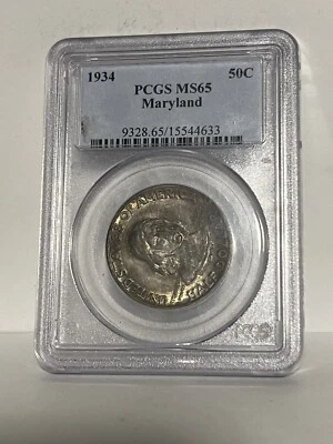 Medio dólar conmemorativo Maryland 1934 graduación profesional MS65 tono oscuro Foto 1 de 2