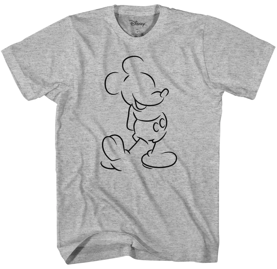 Camiseta gris jaspeado para hombre Disney Mickey Mouse Line Art Outline Foto 1 de 1