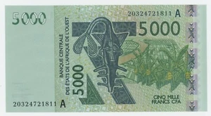 Billete sin circular Estados de África Occidental 5000 francos 2003 20(20) Pick 117A UNC - Imagen 1 de 2