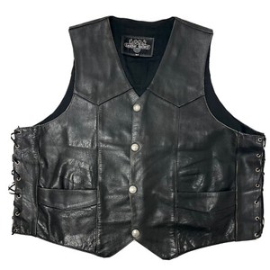 Black Leather Vintage Vests for Men for 