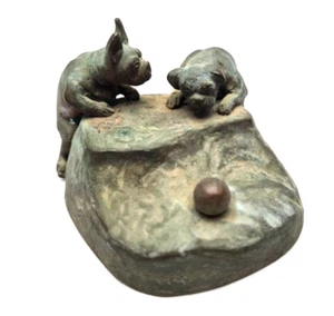 Antique Bronze Miniature Statue Figures French Bulldogs Chasing Vienna (?) - Picture 1 of 6