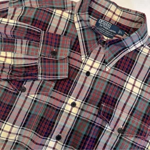 Polo Ralph Lauren Woodsman Workshirt Plaid Button Down Men's Large Red Cotton - Picture 1 of 7
