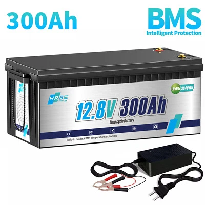 HRBEENERGY 12V 300Ah 3840Wh LiFePO4 Lithium Battery 10000 Deep Cycles 200A BMS for RV Solar