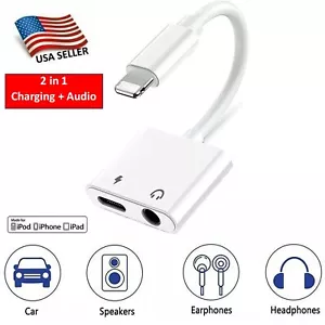 2 in 1 Dual Adapter Calling Music Charger Aux Audio Earphone Splitter for iPhone - Picture 1 of 5