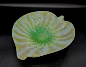 Murano Alfredo Barbini Circus Tent Glass Bowl Aqua White Yellow Silver Flecks - Picture 1 of 21