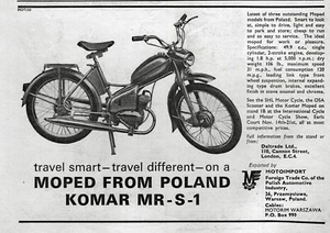 Komar MR-S-1 1964 ciclomotor de Polonia anuncio impreso original - Imagen 1 de 1