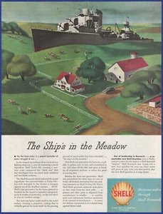Vintage 1946 SHELL Oil Company Gas Ship's in the Meadow Ephemera 1940's Print Ad - Picture 1 of 1