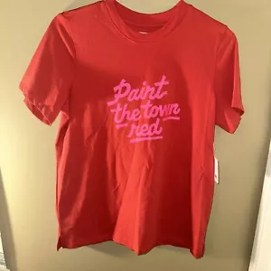 NWT ban.do Paint the Town Red Retro Tee Medium Shirt With Words Pink - Picture 1 of 6