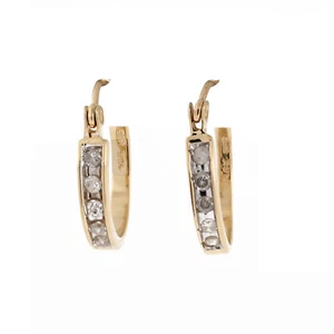 Estate Round Huggie Hoop Diamond Earrings 10K Two-Tone Gold 0.20 CTW 0.60" - Picture 1 of 4