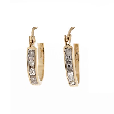 Estate Round Huggie Hoop Diamond Earrings 10K Two-Tone Gold 0.20 CTW 0.60" - Image 1 of 4