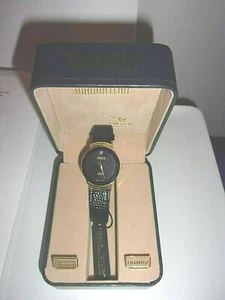 Women's Goldtone Croton Manhattan Watch Diamond Quartz NEW IN BOX Black Face - Picture 1 of 3