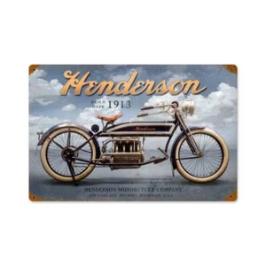 DETROIT 1913 Henderson Motocicleta LETRERO DE METAL HOMBRE CUEVA GARAJE CARROCERÍA CLUB - Imagen 1 de 1