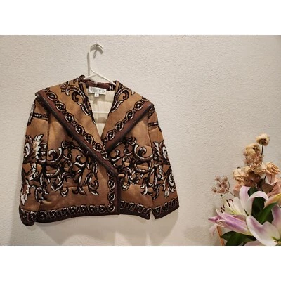 Chaqueta corta tapiz acolchada St. John Collection talla EE. UU. ribete de cuero tejido Foto 1 de 4