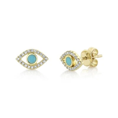 Aretes con diamantes turquesa mal de ojo de oro amarillo de 14 quilates natural 0,26 quilates Foto 1 de 2