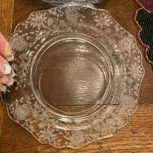 8- Cambridge Wildflower Salad Plates Set Vintage Floral Etched Glass  8" - Picture 1 of 4