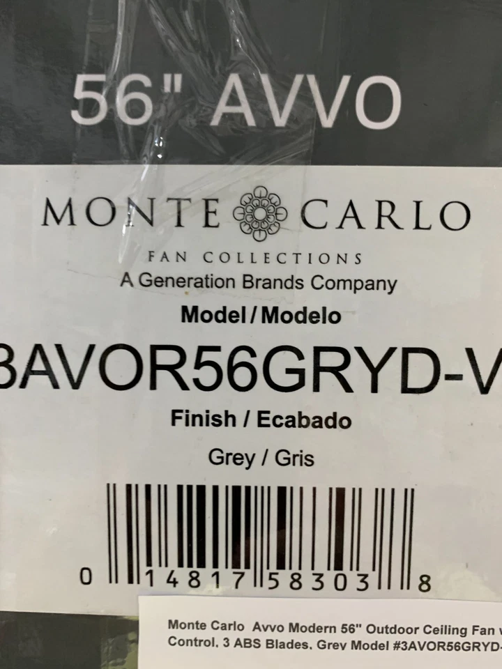 Monte Carlo Avvo 56 inch  Indoor/Outdoor LED Ceiling Fan, Grey 3AVOR56GRY - Image 1 of 1