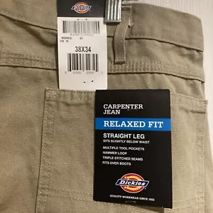 Dickies Carpenter Work Pants Jeans Men's 38 X 34 Relaxed Fit Straight-Leg NWT - Picture 1 of 12