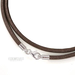 19" Sterling Silver 3mm Round Dark Brown Genuine Leather Cord Necklace, Lobster - Picture 1 of 1