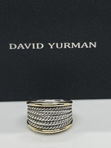 David Yurman Sterling Silver Wheaton 5 Band Ring with 18k Gold Channels Size 7.5
