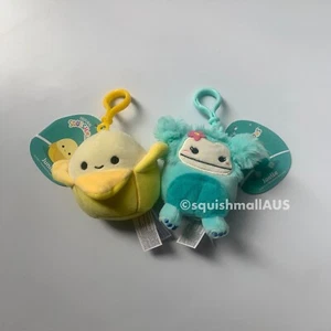 Squishmallows Junie the Banana & Flower Joelle The Bigfoot Clip On 3.5” - Picture 1 of 3