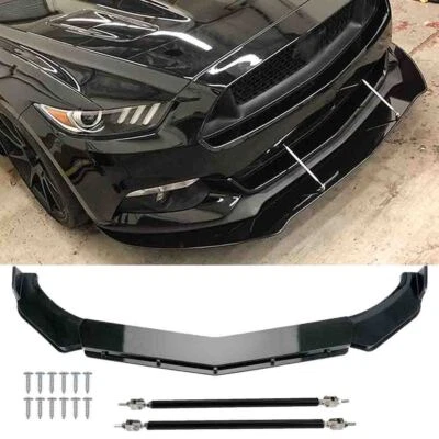 Black Front Bumper Lip Splitters + Strut Rods For Ford Mustang GT Focus Mondeo Foto 1 de 4
