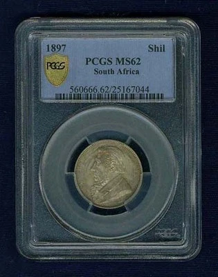 SOUTH AFRICA  1897  1 SHILLING SILVER COIN PCGS CERTIFIED UNCIRCULATED MS-62 - Image 1 of 4