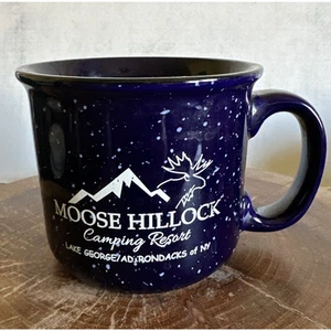 MOOSE HILLCOCK CAMPING RESORT Becher Tasse blau gesprenkelt Lagerfeuer Kaffee Adirondacks - Bild 1 von 8