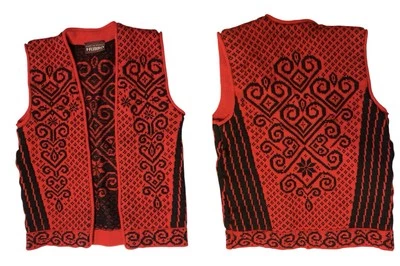 Chaleco Suéter Skjaeveland Mujer Mediano Negro Rojo Nórdico Lana Hubro Foto 1 de 4