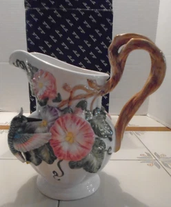 Fitz & Floyd Hummingbird Hibiscus Floral Vine 1.5 Qt. Pitcher EUC - Picture 1 of 10