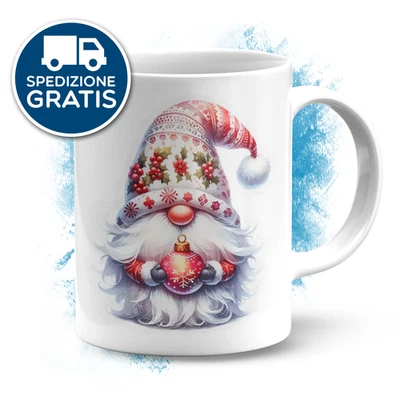 Idea regalo Natale Tazza Mug personalizzata con nome Gnomo babbo Natale Palline - Immagine 1 di 4