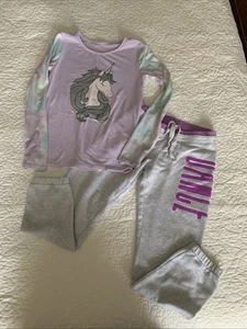Girls Set 2 Piece Cat & Jack Unicorn Shirt And Justice Athletic Pants Size 7 - Picture 1 of 13