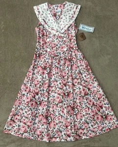 Vintage NWT Walden 12 P Floral Pink Rose Cottage Swing Tea Dress 80s USA made - Picture 1 of 9