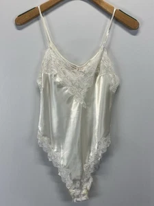 Vtg Victorias Secret Satin Lace Bodysuit Sz Medium Ivory Teddy Gold Label 90s - Picture 1 of 6