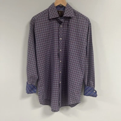 Camisa social masculina xadrez Tailorbyrd manga longa azul rosa amarela botão para cima tamanho G - Imagem 1 de 4