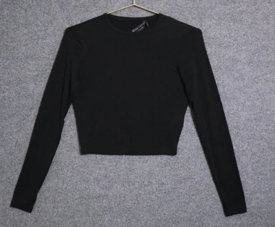 Alice + Olivia Shirt Women Small Black Stretch Long Sleeve Crop Round Neck GUC - Image 1 of 4
