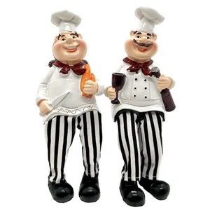 Set of 2 Home Kitchen Decor Chef Figurines Bread & Wine with Dangling Legs Sh... - Picture 1 of 7
