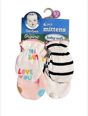 Paquete de 4 guantes Gerber para bebé niña algodón orgánico arco iris unicornio nuevos con etiquetas talla 0-3M Foto 1 de 3