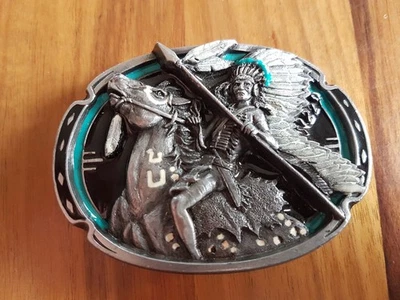 RARO ARROYO GRANDE HEBILLA DE CINTURÓN INDIO AMERICANO CABALLO DE GUERRA MANCHADO EXCELENTE ESTADO EE. UU. Foto 1 de 2