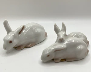 Hollohaza Hungary Mini Porzellan Hasen 2 Stück Vintage Weiß Glanz Figuren - Bild 1 von 10