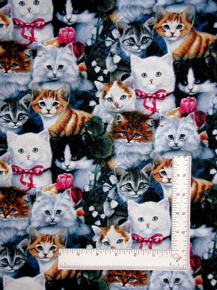 Cats Kittens Cat Animal Fabric By The Yard Dye Lot #2 Cotton by David Textiles - Image 1 of 1